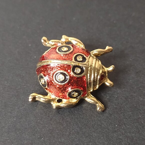 Red And Gold Tone Ladybug Brooch - Picture 1 of 9